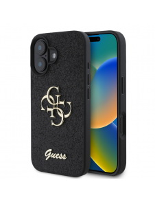 Guess PU Fixed Glitter 4G metalllogofodral för iPhone 16 Plus Svart
