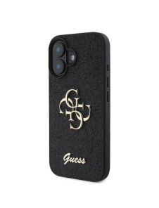 Guess PU Fixed Glitter 4G metalllogofodral för iPhone 16 Plus Svart