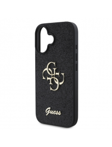 Guess PU Fixed Glitter 4G metalllogofodral för iPhone 16 Plus Svart