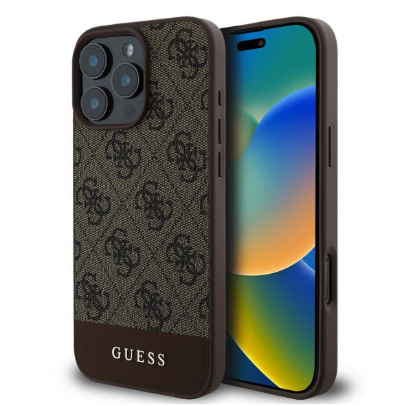 Guess PU 4G Stripe-fodral till iPhone 16 Pro Max Brun