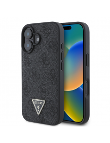 Guess PU 4G Strass Triangle Metal Logo Fodral till iPhone 16 Svart