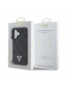 Guess PU 4G Strass Triangle Metal Logo Fodral till iPhone 16 Svart
