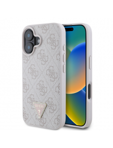 Guess PU 4G Strass Triangle Metal Logo Fodral till iPhone 16 Rosa