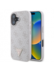 Guess PU 4G Strass Triangle Metal Logo Fodral till iPhone 16 Rosa