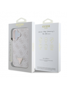 Guess PU 4G Strass Triangle Metal Logo Fodral till iPhone 16 Rosa