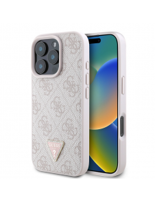 Guess PU 4G Strass Triangle Metal Logo Fodral till iPhone 16 Pro Pink