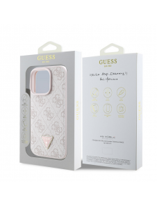 Guess PU 4G Strass Triangle Metal Logo Fodral till iPhone 16 Pro Pink