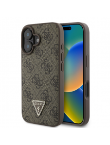 Guess PU 4G Strass Triangle Metal Logo Fodral till iPhone 16 Brun