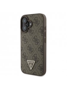Guess PU 4G Strass Triangle Metal Logo Fodral till iPhone 16 Brun