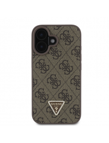 Guess PU 4G Strass Triangle Metal Logo Fodral till iPhone 16 Brun