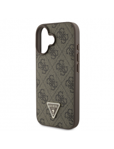 Guess PU 4G Strass Triangle Metal Logo Fodral till iPhone 16 Brun