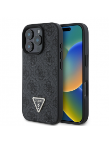 Guess PU 4G Strass Triangle Metal Logo Fodral för iPhone 16 Pro Svart