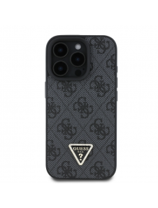 Guess PU 4G Strass Triangle Metal Logo Fodral för iPhone 16 Pro Max Svart