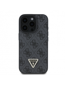 Guess PU 4G Strass Triangle Metal Logo Fodral för iPhone 16 Pro Max Svart