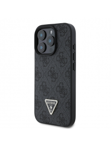Guess PU 4G Strass Triangle Metal Logo Fodral för iPhone 16 Pro Max Svart