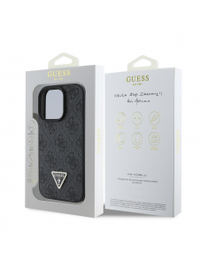 Guess PU 4G Strass Triangle Metal Logo Fodral för iPhone 16 Pro Max Svart