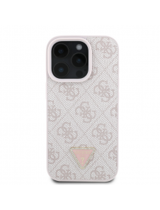 Guess PU 4G Strass Triangle Metal Logo Fodral för iPhone 16 Pro Max Rosa