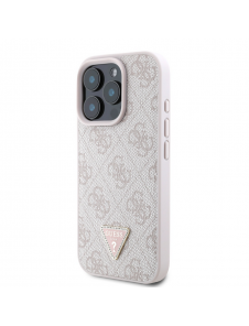 Guess PU 4G Strass Triangle Metal Logo Fodral för iPhone 16 Pro Max Rosa