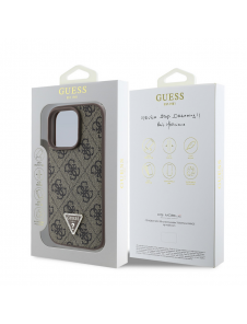 Guess PU 4G Strass Triangle Metal Logo Fodral för iPhone 16 Pro Max Brun