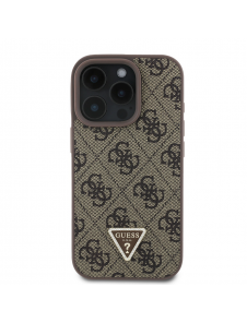 Guess PU 4G Strass Triangle Metal Logo Fodral för iPhone 16 Pro Brown