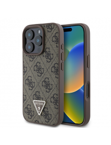 Guess PU 4G Strass Triangle Metal Logo Fodral för iPhone 16 Pro Brown