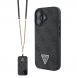 Guess PU 4G Strass Triangle Metal Logo Case + Crossbody Strap för iPhone 16 Svart