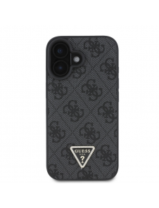 Guess PU 4G Strass Triangle Metal Logo Case + Crossbody Strap för iPhone 16 Svart