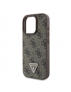 Guess PU 4G Strass Triangle Metal Logo Case + Crossbody Strap för iPhone 16 Pro Max Brown