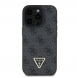 Guess PU 4G Strass Triangle Metal Logo Case + Crossbody Strap för iPhone 16 Pro Max Black