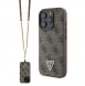 Guess PU 4G Strass Triangle Metal Logo Case + Crossbody Strap för iPhone 16 Pro Brown