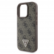 Guess PU 4G Strass Triangle Metal Logo Case + Crossbody Strap för iPhone 16 Pro Brown
