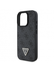 Guess PU 4G Strass Triangle Metal Logo Case + Crossbody Strap för iPhone 16 Pro Black