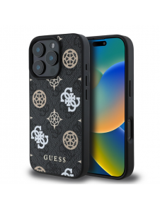 Guess PU 4G Peony MagSafe Fodral för iPhone 16 Pro Svart
