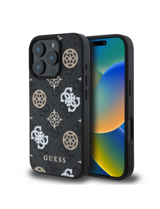 Guess PU 4G Peony MagSafe Fodral för iPhone 16 Pro Svart