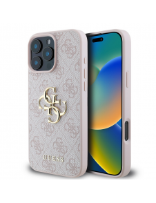 Guess PU 4G metalllogofodral för iPhone 16 Pro Pink