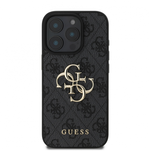 Guess PU 4G metalllogofodral för iPhone 16 Pro Max Grå