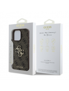 Guess PU 4G metalllogofodral för iPhone 16 Pro Max Brun