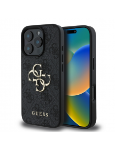 Guess PU 4G metalllogofodral för iPhone 16 Pro Grå