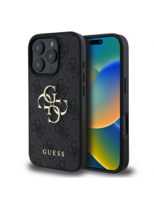 Guess PU 4G metalllogofodral för iPhone 16 Pro Grå