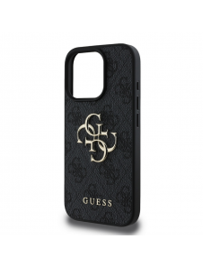 Guess PU 4G metalllogofodral för iPhone 16 Pro Grå