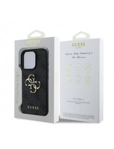 Guess PU 4G metalllogofodral för iPhone 16 Pro Grå