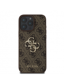 Guess PU 4G metalllogofodral för iPhone 16 Pro Brown