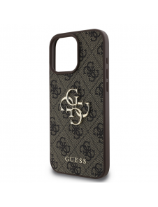 Guess PU 4G metalllogofodral för iPhone 16 Pro Brown