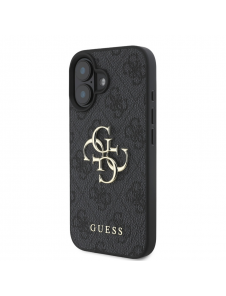 Guess PU 4G metalllogofodral för iPhone 16 Plus Grå