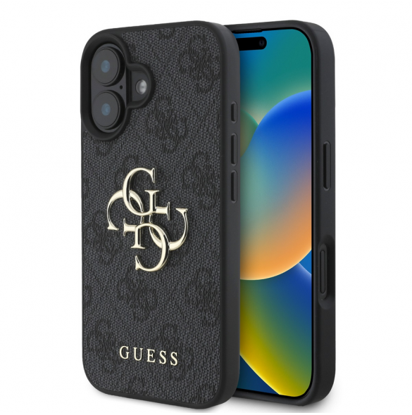 Guess PU 4G metalllogofodral för iPhone 16 Grå