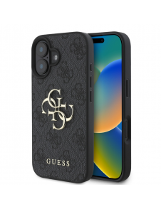 Guess PU 4G metalllogofodral för iPhone 16 Grå