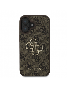Guess PU 4G metalllogofodral för iPhone 16 Brun