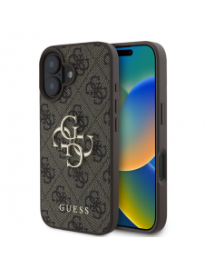 Guess PU 4G metalllogofodral för iPhone 16 Brun