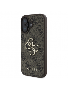 Guess PU 4G metalllogofodral för iPhone 16 Brun