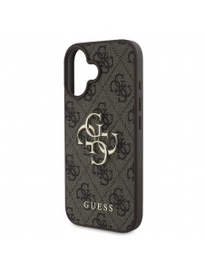 Guess PU 4G metalllogofodral för iPhone 16 Brun